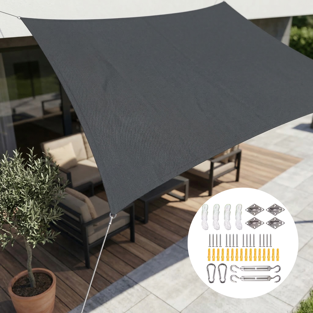 Schaduwdoek rechthoekig waterdicht en UV-werend voor terras en balkon - foto 14