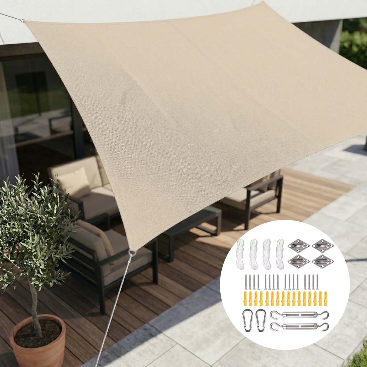 Schaduwdoek rechthoekig waterdicht en UV-werend voor terras en balkon - foto 15