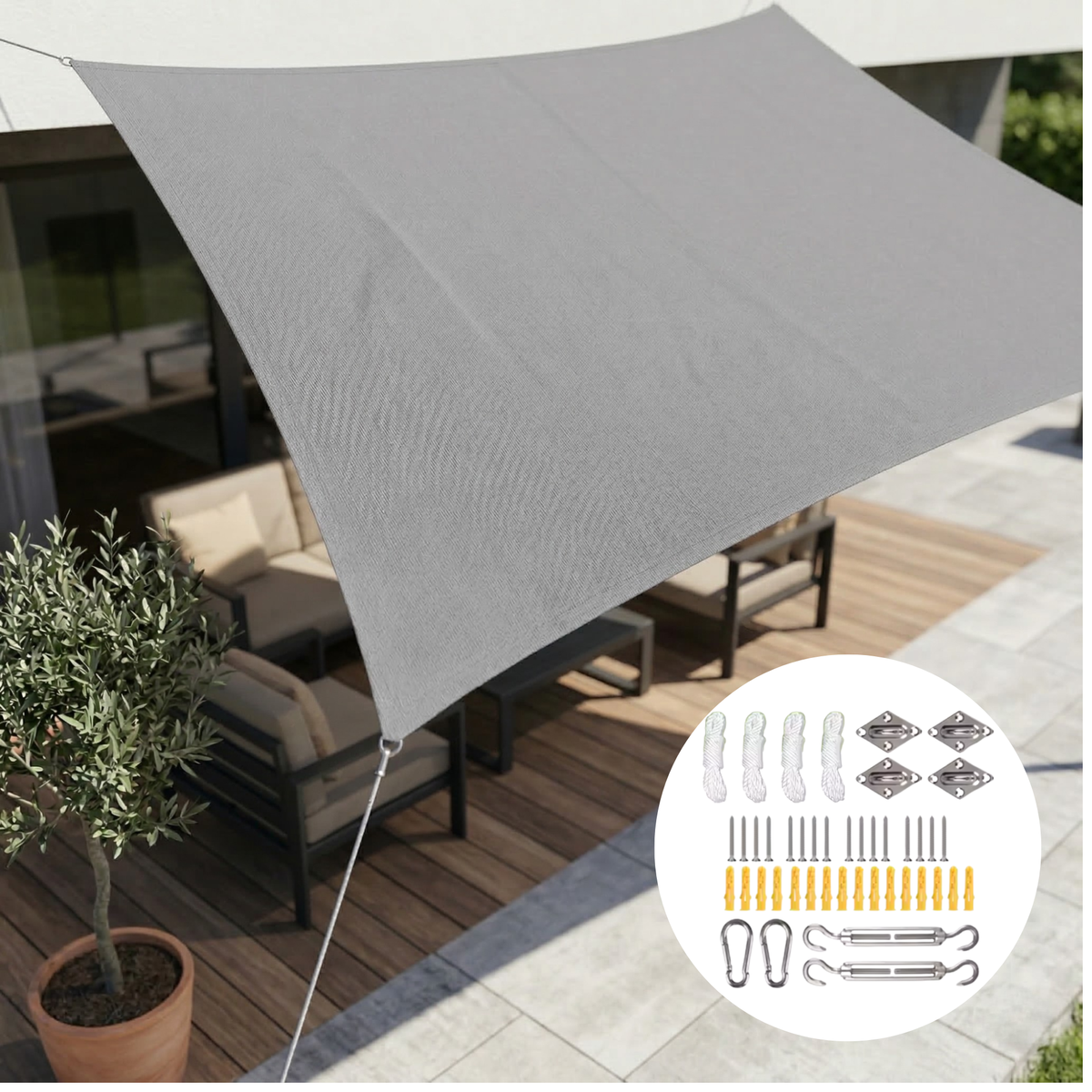 Schaduwdoek rechthoekig waterdicht en UV-werend voor terras en balkon - foto 17