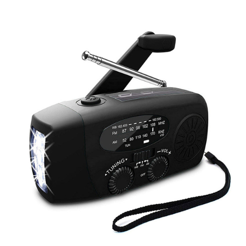 Rode noodradio met slinger en zonnepaneel