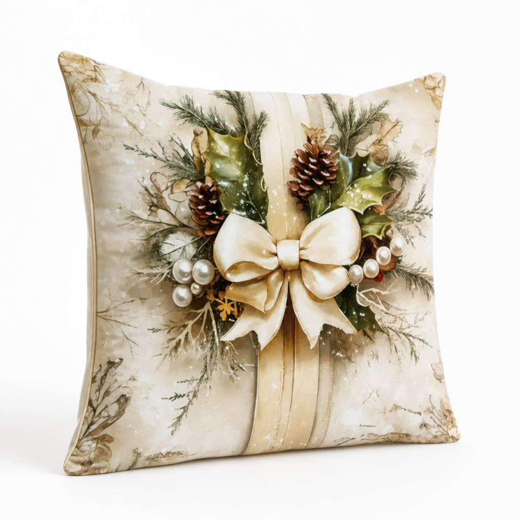 Kerstkussenhoes van een goudkleurige fluweel-katoenmix (45 cm x 45 cm)