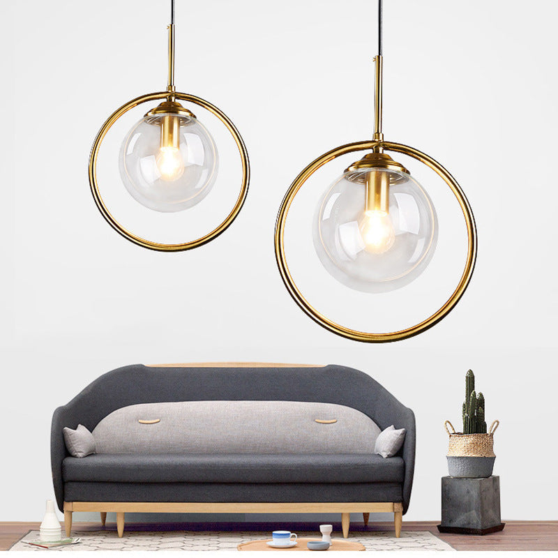 Glazen hanglamp met metalen ring, dimbaar - foto 4