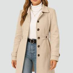 Dames trenchcoat met ceintuur en reverskraag