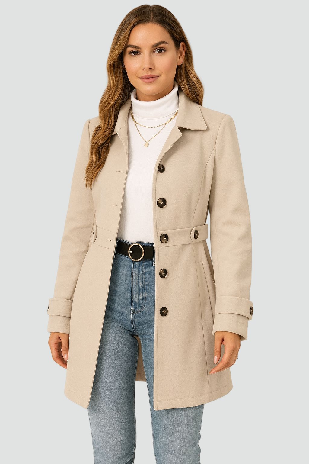 Dames trenchcoat met ceintuur en reverskraag