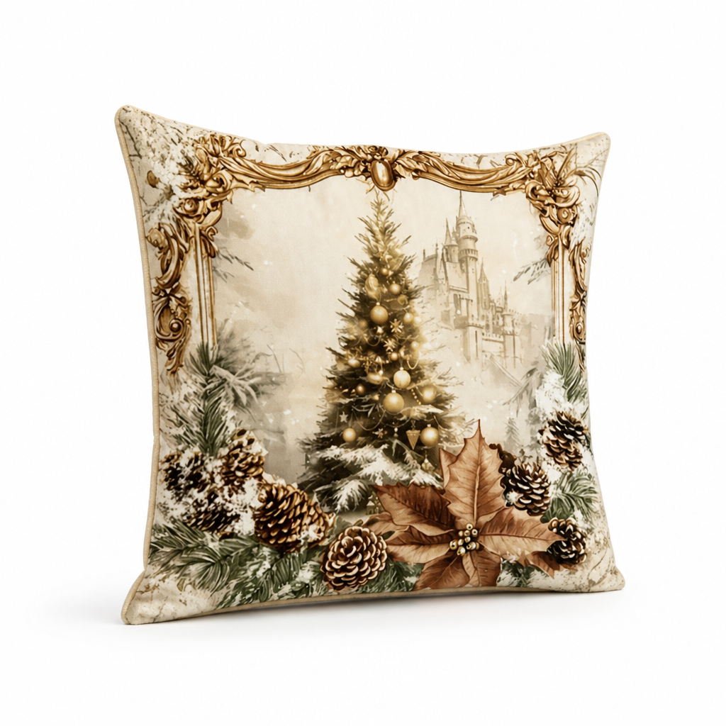 Kerstkussenhoes van een goudkleurige fluweel-katoenmix (45 cm x 45 cm)