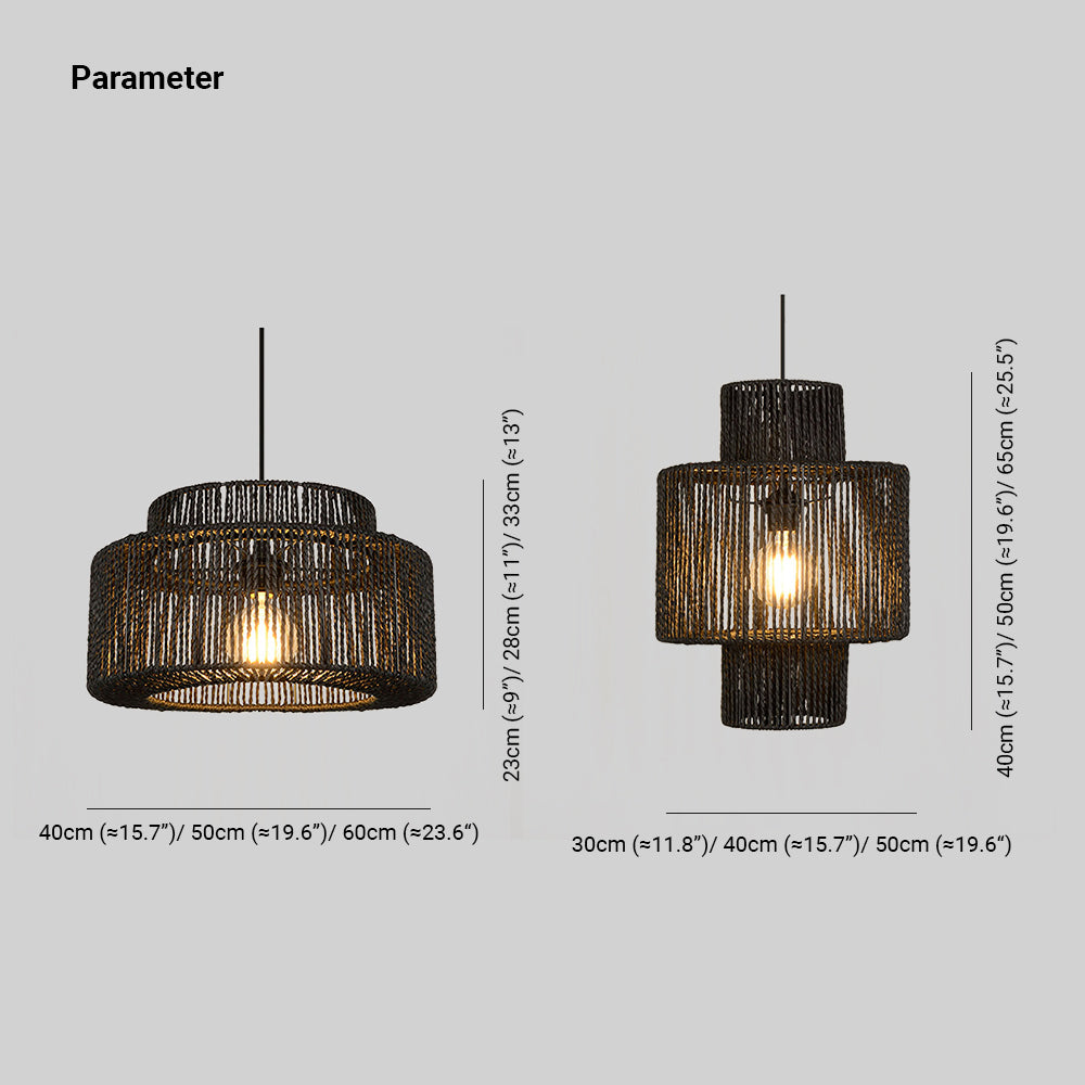 Rotan hanglamp zwart, trommelmodel E27 - foto 4