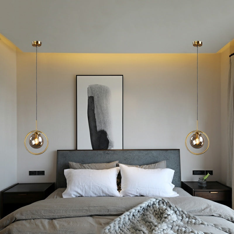 Glazen hanglamp met metalen ring, dimbaar - foto 5