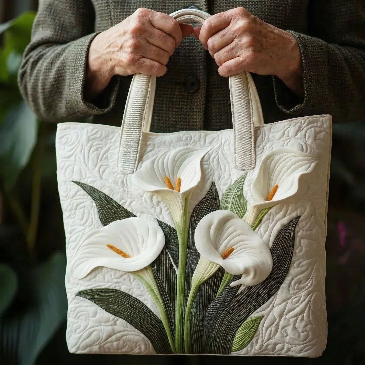 Shopper met witte aronskelken, gewatteerd - foto 2