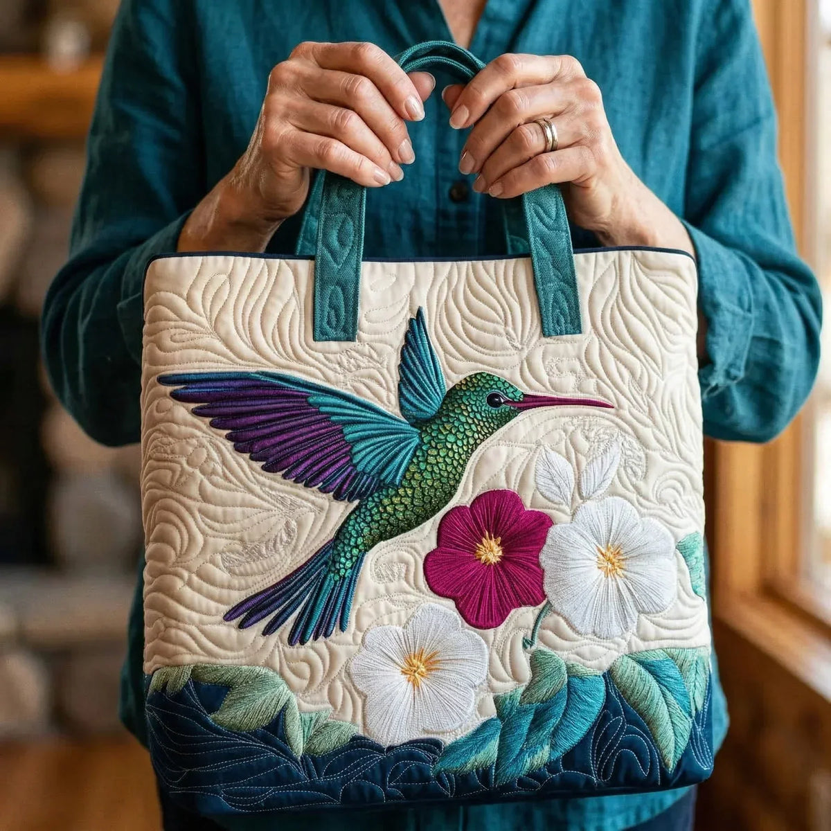 Shopper kolibrie bij witte bloem - foto 2