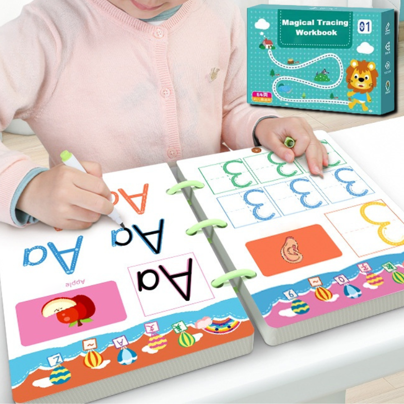 Kinderoefenboek met uitwisbare stiften en gum