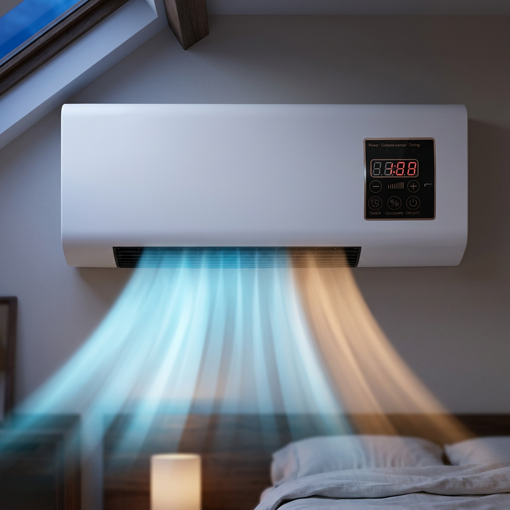 Airco zonder buitenunit aan de wand van een kamer