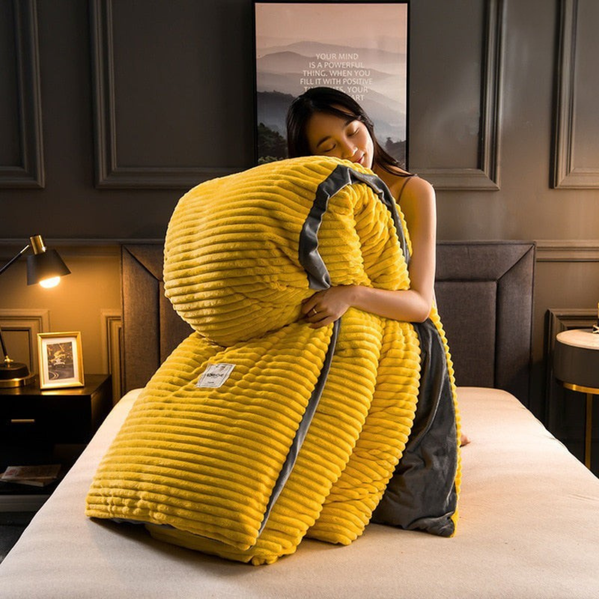 Fleece dekbedset met kussensloop op een bed